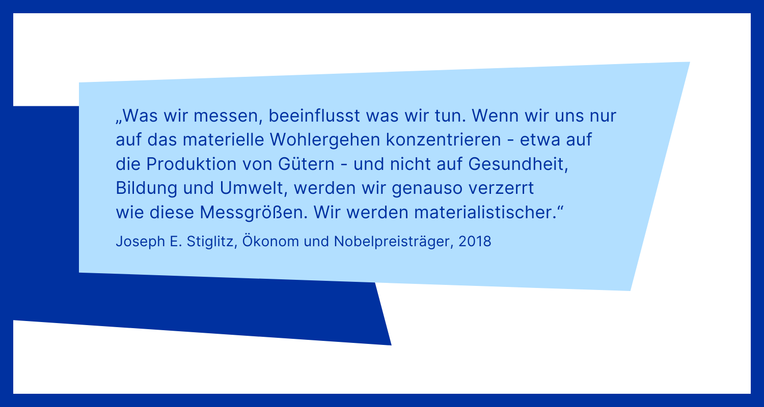 Ein Zitat des Ökonomen Joseph E. Stiglitz: „Was wir messen, beeinflusst was wir tun.“