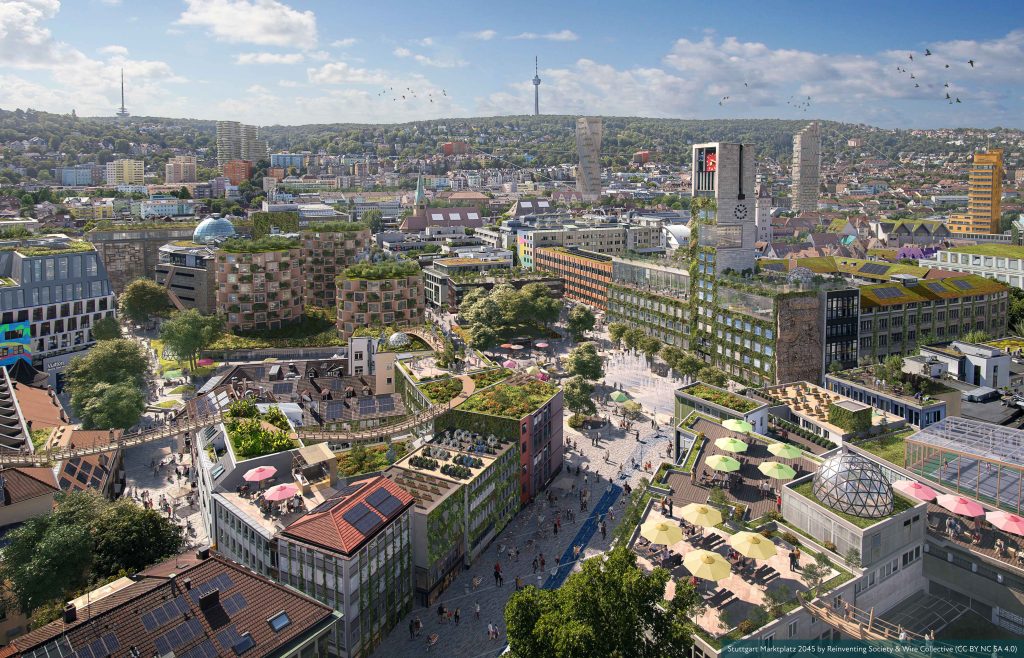 Illustration: So könnte der Marktplatz von Stuttgart 2045 aussehen.