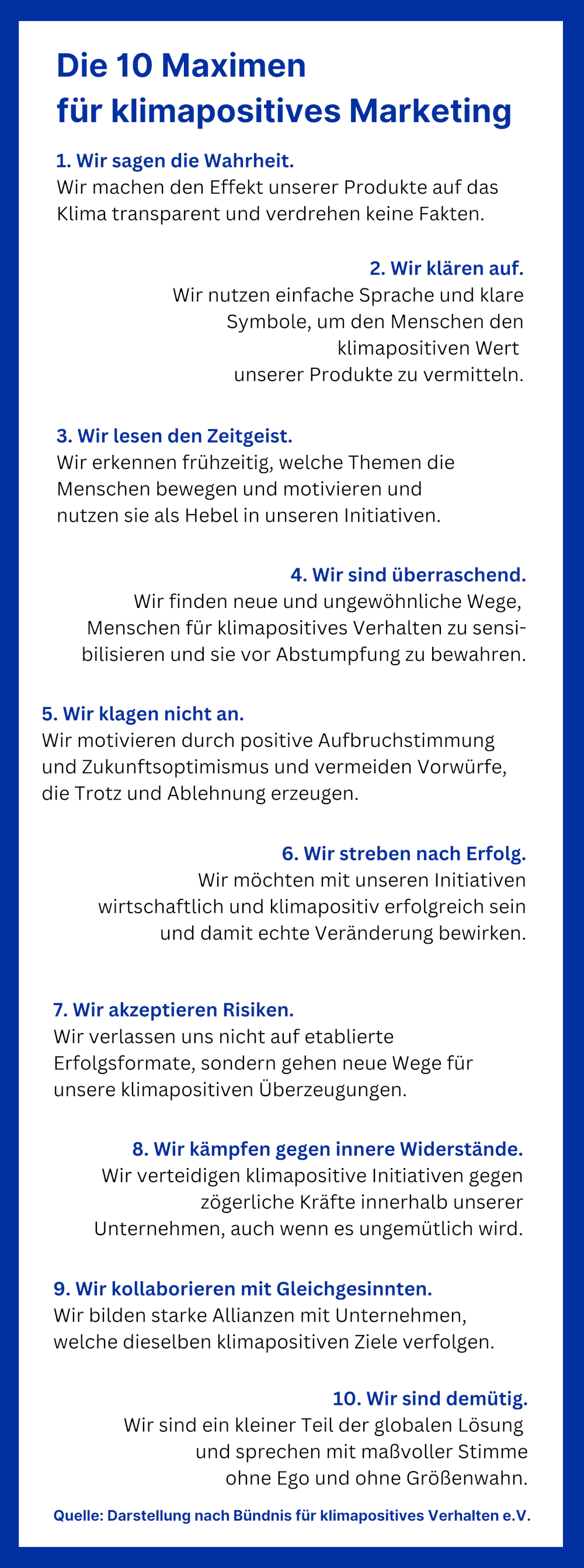 Infografik zu zehn Marketing-Maximen mit Blick auf Nachhaltigkeit